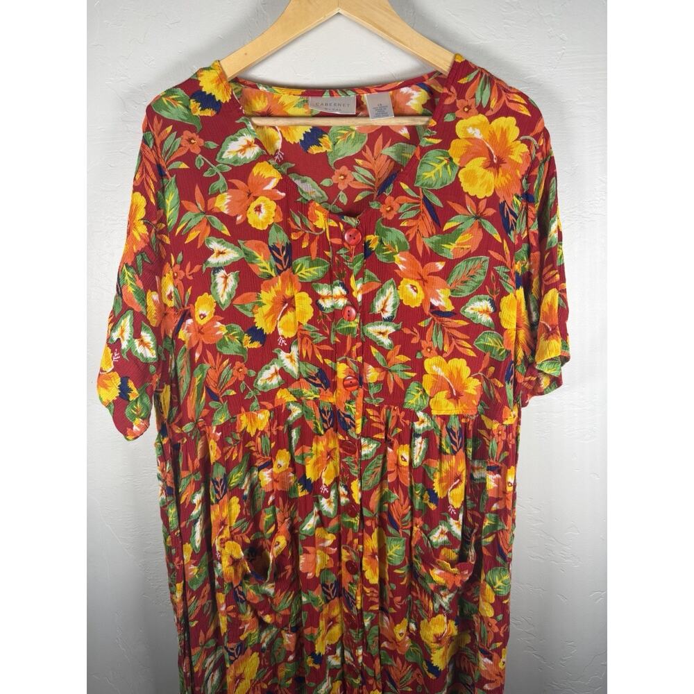 Women’s Cabernet Vibrant Summer Floral Size 1X Button Blouse BeltTie Maxi Dress - Picture 2 of 11